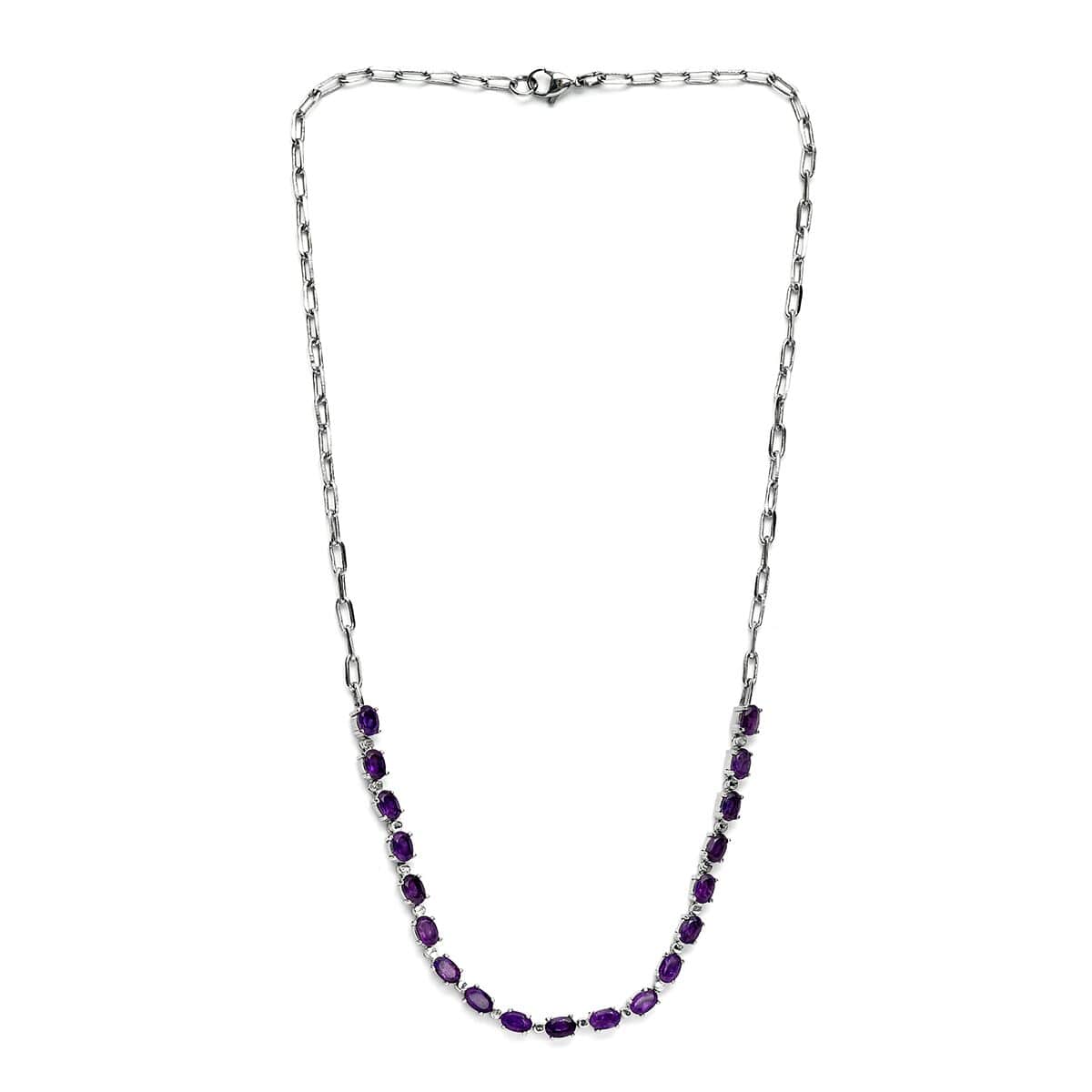 Amethyst Paper Clip Chain Necklace (20 Inches) in Platinum Bond and Stainless Steel 8.35 ctw, Tarnish-Free, Waterproof, Sweat Proof Jewelry image number 3