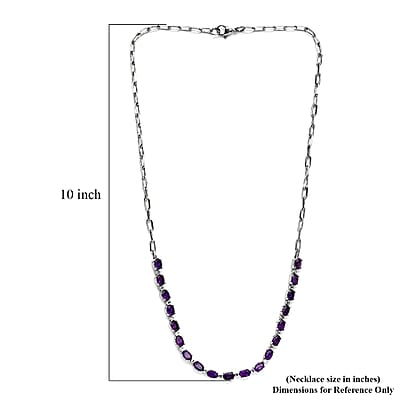 Amethyst 8.35 ctw Paper Clip Chain Necklace in Platinum Bond and Stainless Steel 20 Inches, Tarnish-Free, Waterproof, Sweat Proof Jewelry