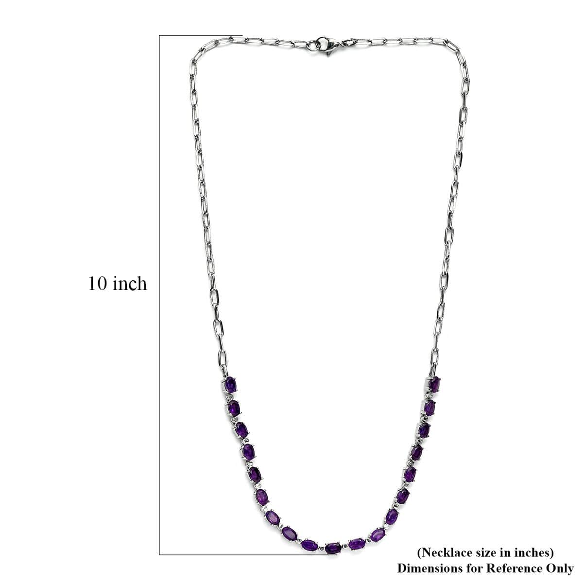 Amethyst Paper Clip Chain Necklace (20 Inches) in Platinum Bond and Stainless Steel 8.35 ctw, Tarnish-Free, Waterproof, Sweat Proof Jewelry image number 5