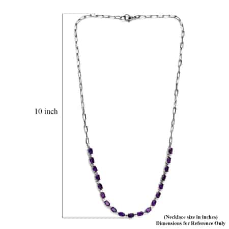 Amethyst Paper Clip Chain Necklace (20 Inches) in Platinum Bond and Stainless Steel 8.35 ctw, Tarnish-Free, Waterproof, Sweat Proof Jewelry image number 5