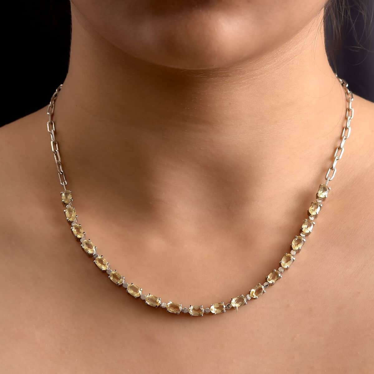 Brazilian Citrine Necklace, Paper Clip Chain Necklace, 20 Inches Necklace, Stainless Steel Jewelry 8.60 ctw image number 2