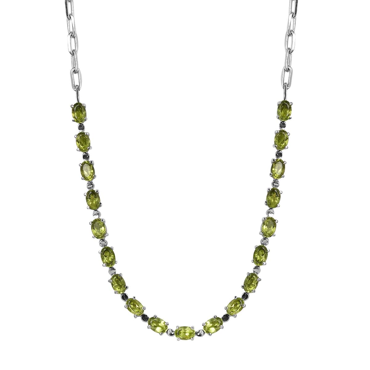 Peridot Necklace, Paper Clip Chain Necklace, 20 Inches Necklace, Stainless Steel Jewelry 9.50 ctw image number 0