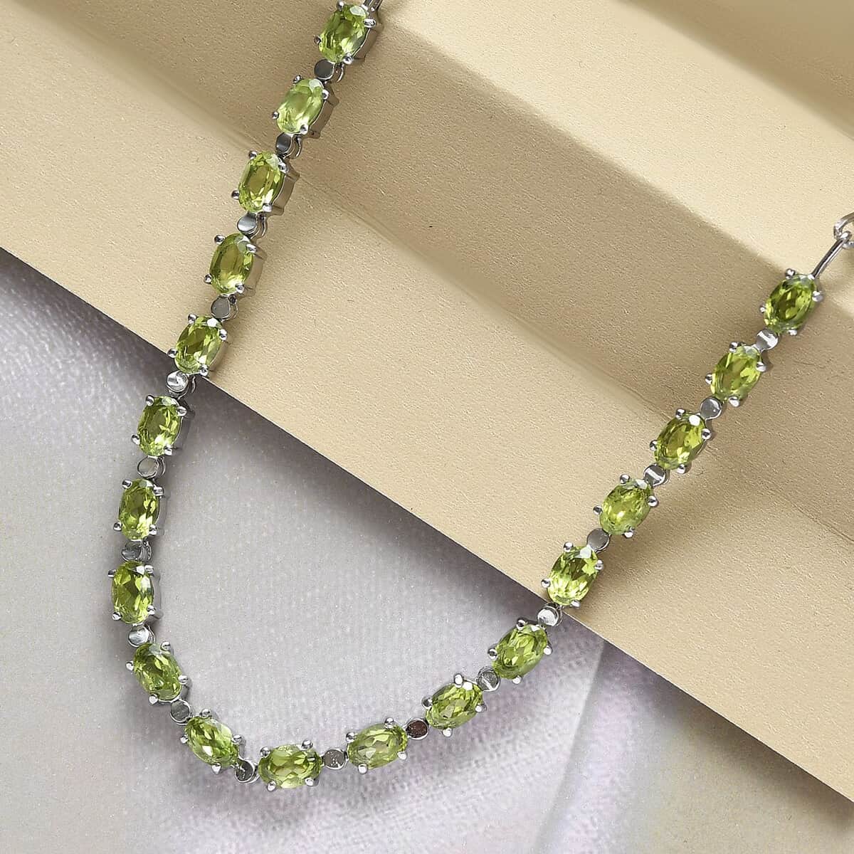 Peridot Necklace, Paper Clip Chain Necklace, 20 Inches Necklace, Stainless Steel Jewelry 9.50 ctw image number 1