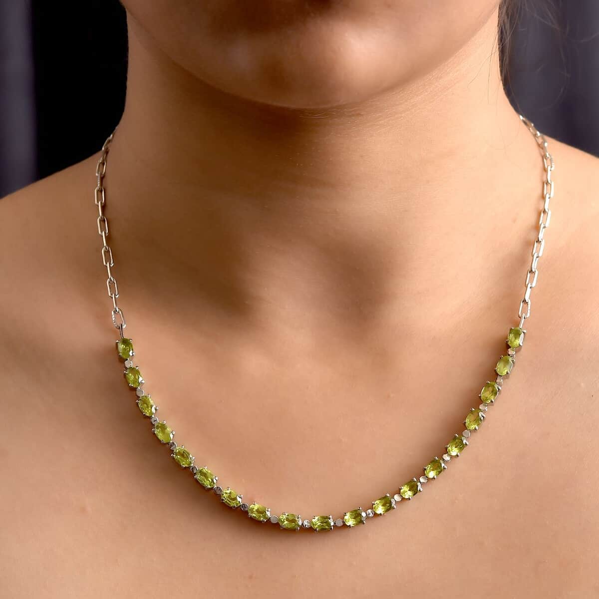 Peridot Necklace, Paper Clip Chain Necklace, 20 Inches Necklace, Stainless Steel Jewelry 9.50 ctw image number 2