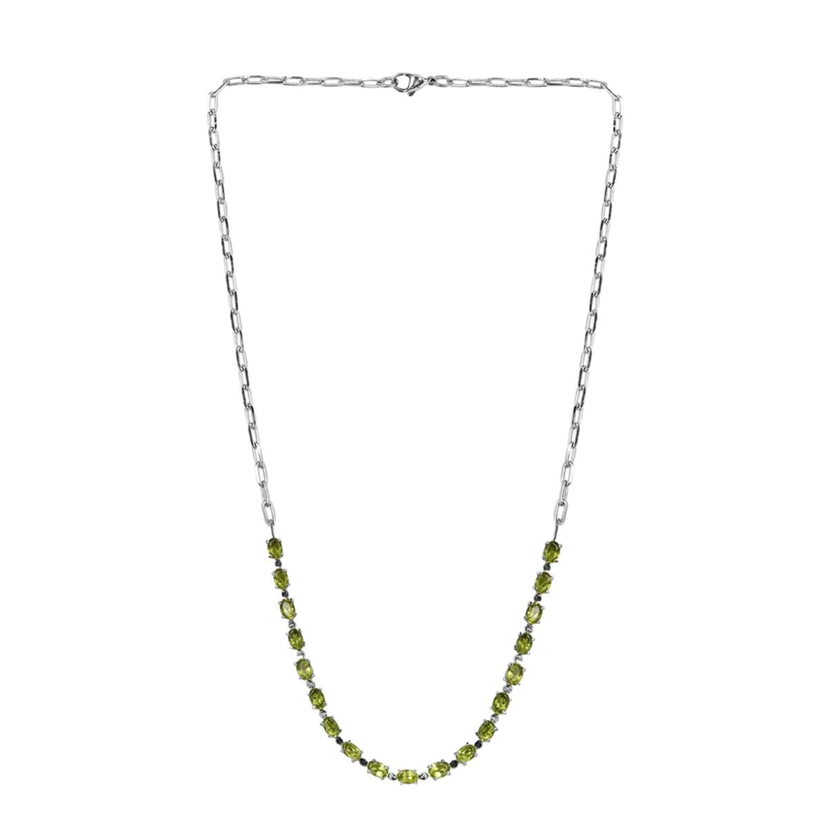 Peridot Necklace, Paper Clip Chain Necklace, 20 Inches Necklace, Stainless Steel Jewelry 9.50 ctw image number 3