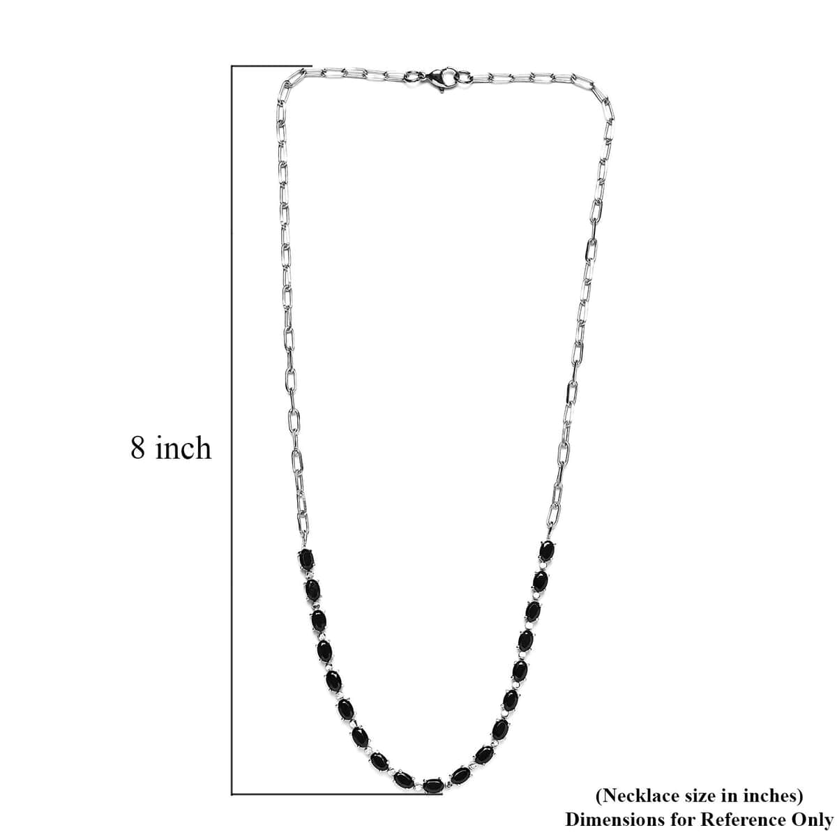 Thai Black Spinel Paper Clip Chain Necklace (20 Inches) in Platinum Bond and Stainless Steel 11.10 ctw, Tarnish-Free, Waterproof, Sweat Proof Jewelry image number 5