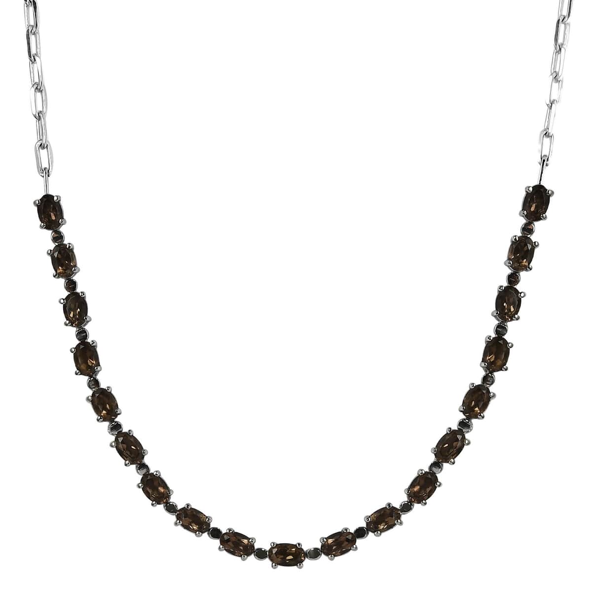 Brazilian Smoky Quartz Necklace, Paper Clip Chain Necklace, 20 Inches Necklace, Stainless Steel Jewelry 7.60 ctw image number 0