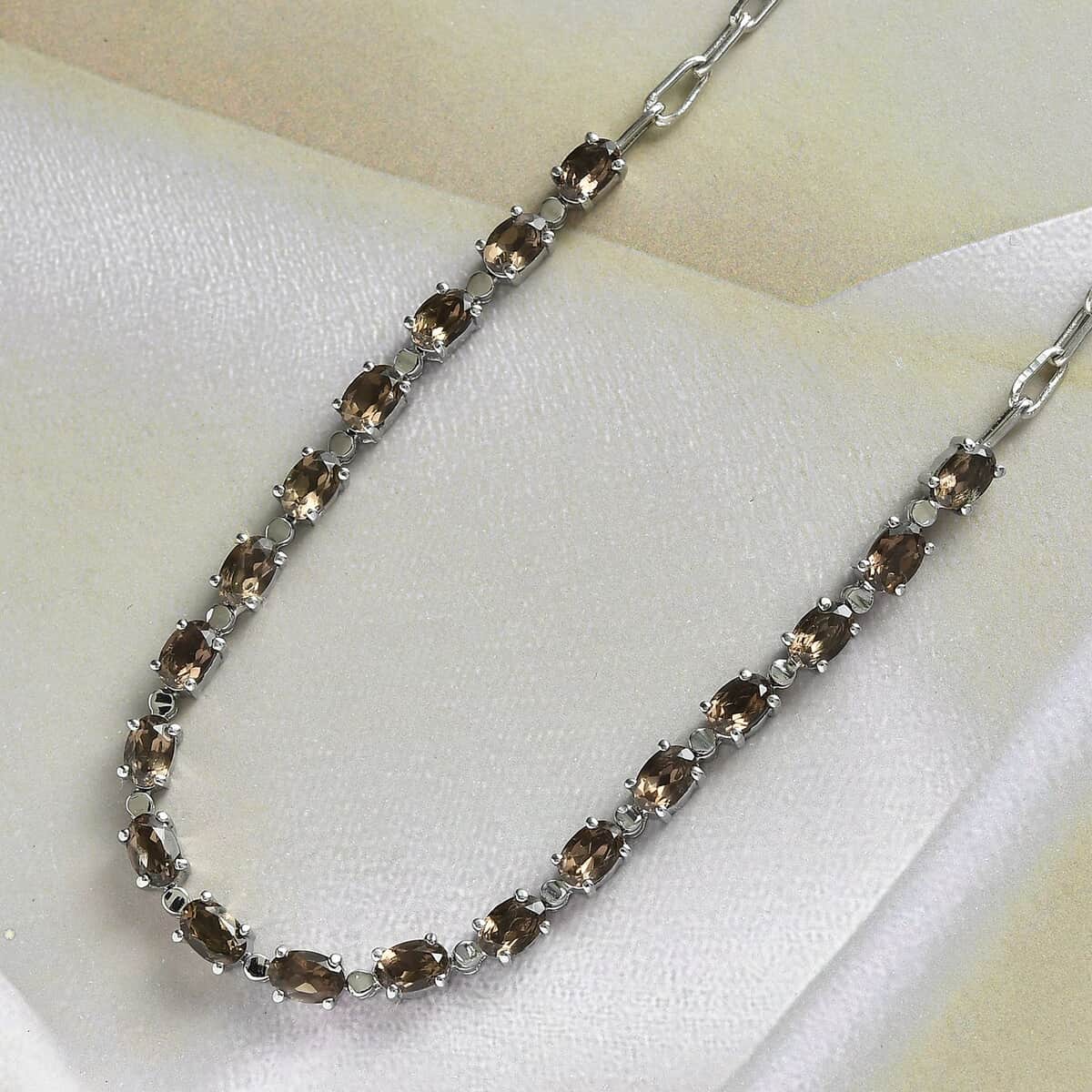 Brazilian Smoky Quartz Necklace, Paper Clip Chain Necklace, 20 Inches Necklace, Stainless Steel Jewelry 7.60 ctw image number 1