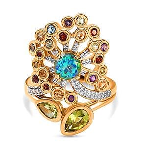 Multi Gemstone 2.97 ctw Cluster Ring in Vermeil Yellow Gold Over Sterling Silver (Size 11.5)