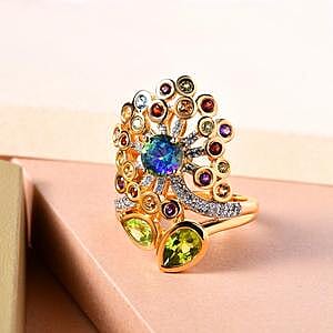 Multi Gemstone 2.97 ctw Cluster Ring in Vermeil Yellow Gold Over Sterling Silver (Size 11.5)