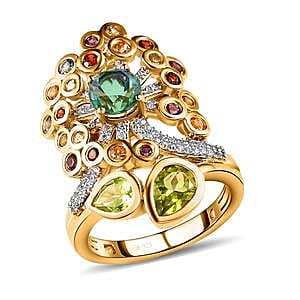 Multi Gemstone 2.97 ctw Cluster Ring in Vermeil Yellow Gold Over Sterling Silver (Size 11.5)
