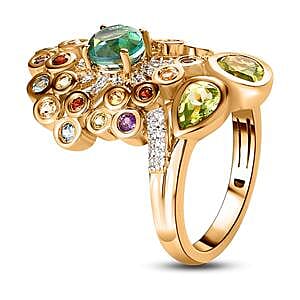 Multi Gemstone 2.97 ctw Cluster Ring in Vermeil Yellow Gold Over Sterling Silver (Size 11.5)