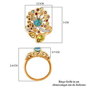 Multi Gemstone 2.97 ctw Cluster Ring in Vermeil Yellow Gold Over Sterling Silver (Size 11.5)