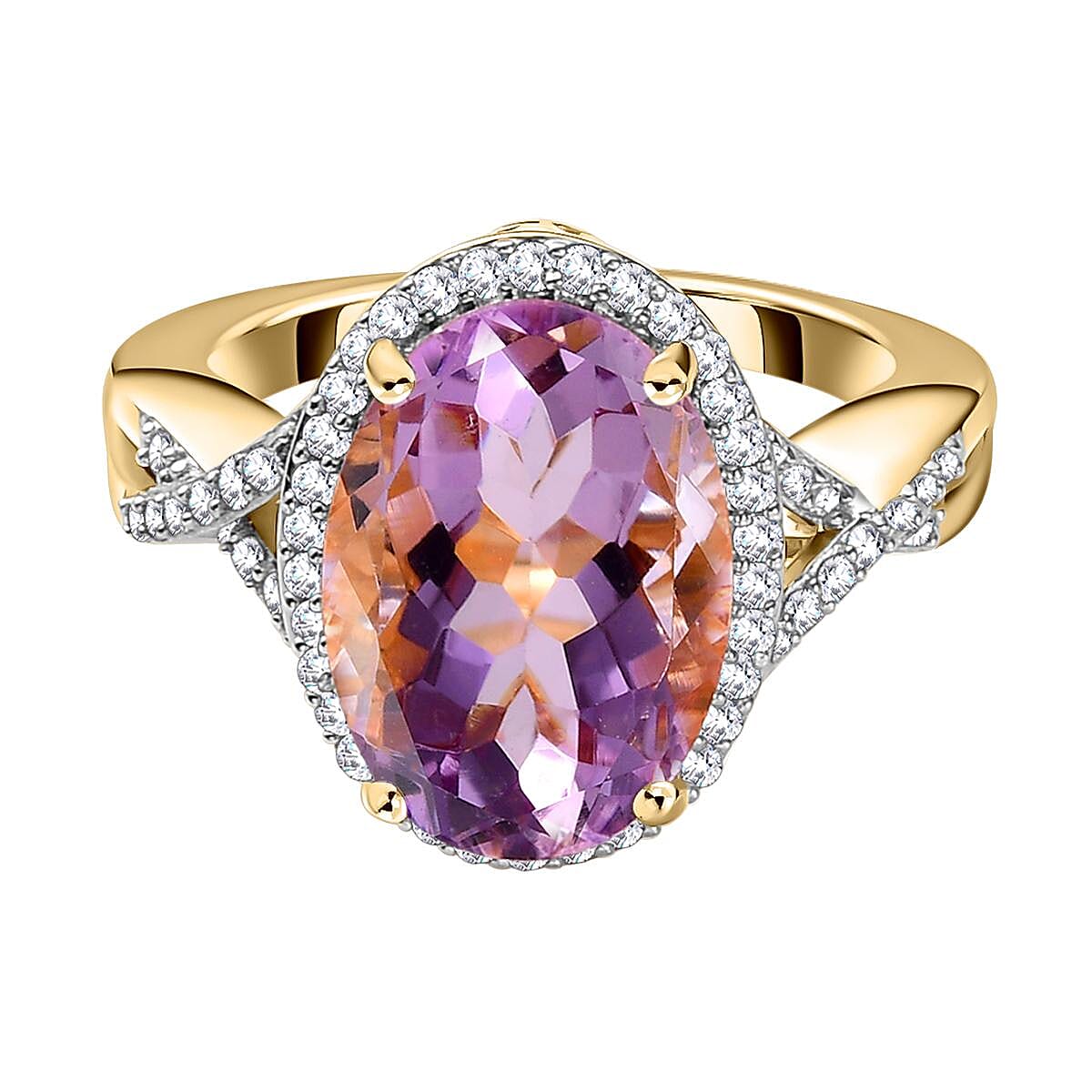 Rose De France Amethyst and White Zircon 5.98 ctw Ring in 14K YG Over Sterling Silver (Size 10.0)