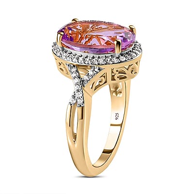 Rose De France Amethyst and White Zircon 5.98 ctw Ring in 14K YG Over Sterling Silver (Size 10.0)