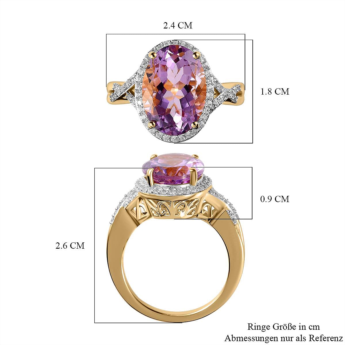 Rose De France Amethyst and White Zircon 5.98 ctw Ring in 14K YG Over Sterling Silver (Size 10.0)