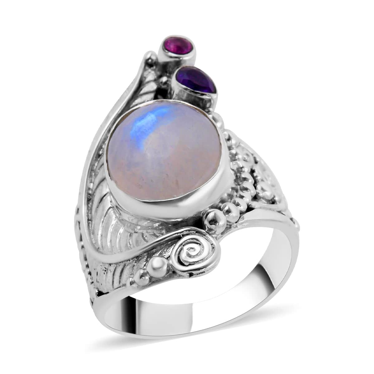 Sajen Silver Rainbow Moonstone and Multi Gemstone Ring in Sterling Silver (Size 10.0) 9 Grams 10.50 ctw image number 0
