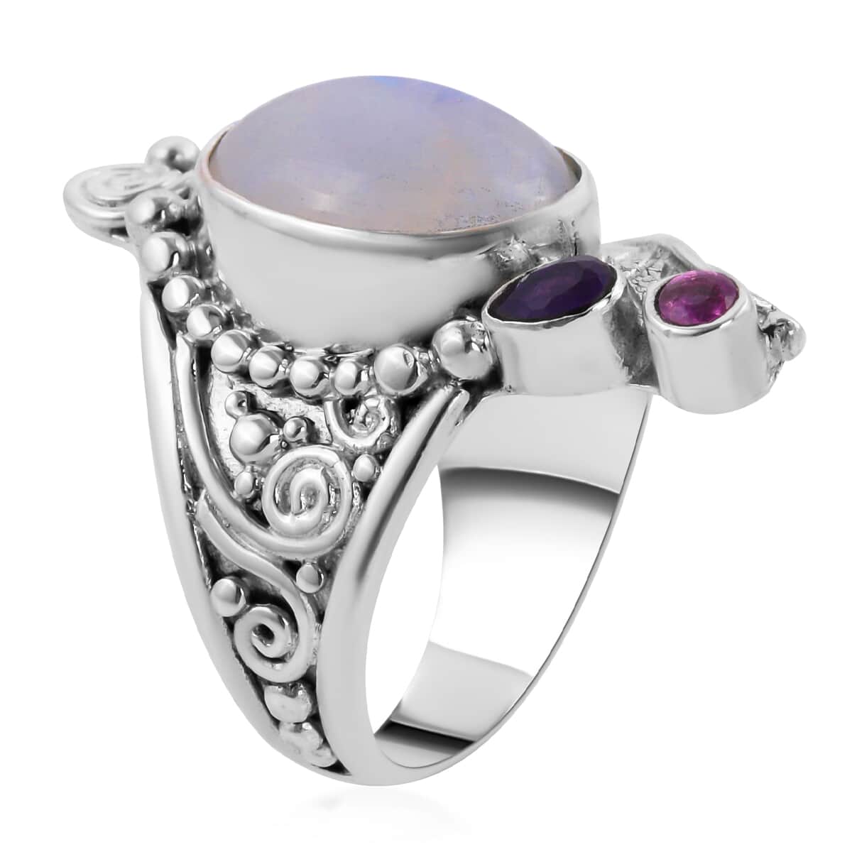 Sajen Silver Rainbow Moonstone and Multi Gemstone Ring in Sterling Silver (Size 10.0) 9 Grams 10.50 ctw image number 3