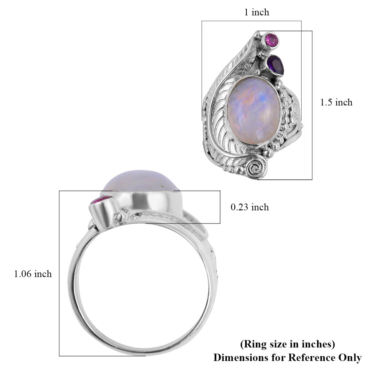 Sajen Silver Rainbow Moonstone and Multi Gemstone Ring in Sterling Silver (Size 10.0) 9 Grams 10.50 ctw image number 5