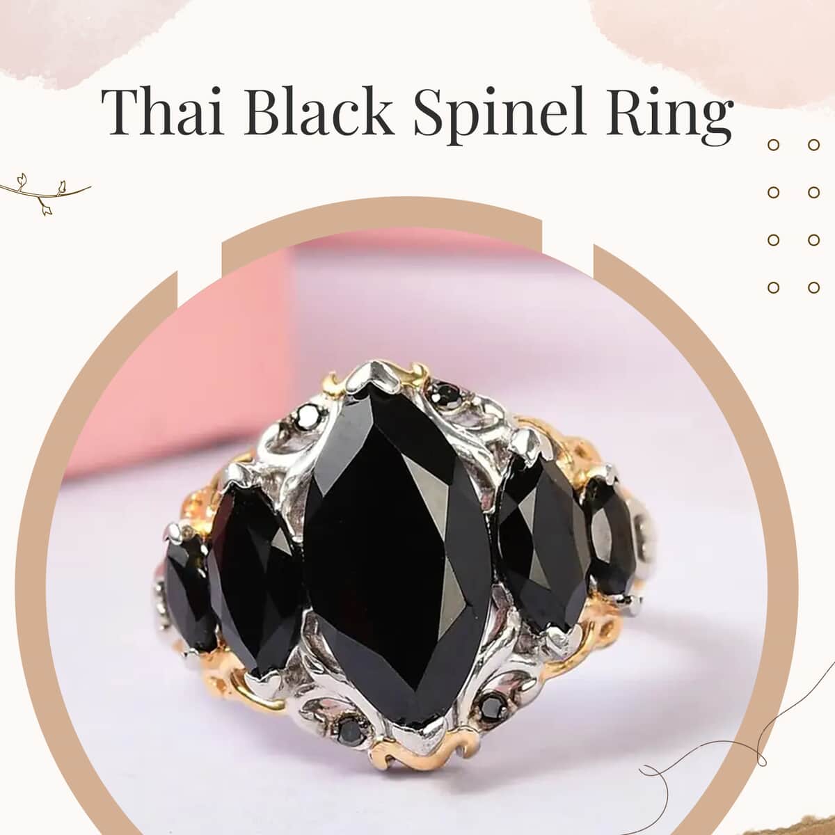 Natural Thai Black Spinel and Black Diamond Accent Ring in Platinum Over Sterling Silver (Size 6.0) 4.85 ctw image number 1