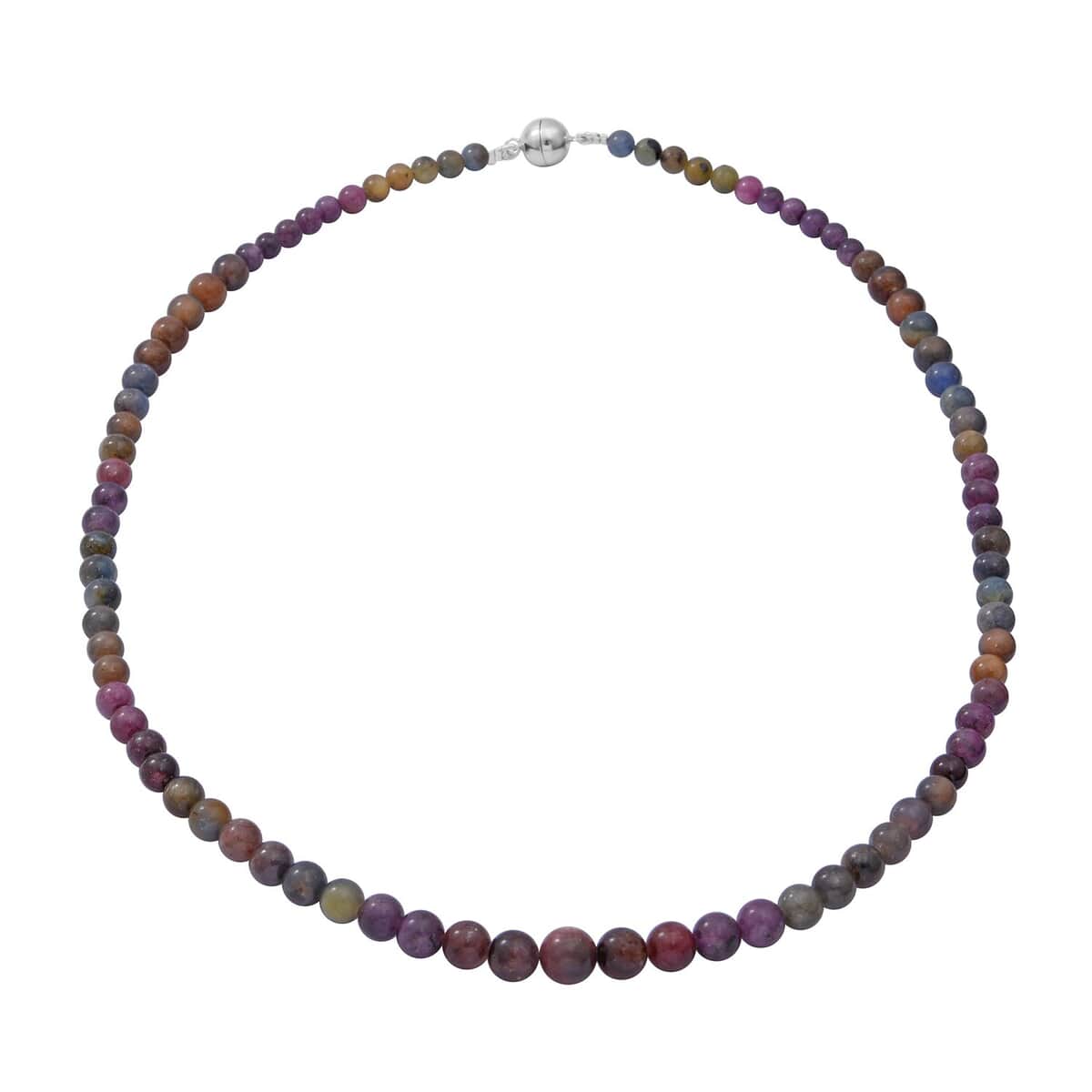 Multi Sapphire Beaded Necklace 18 Inches in Sterling Silver 140.00 ctw image number 0