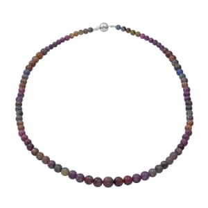 Multi Sapphire Beaded Necklace 18 Inches in Sterling Silver 140.00 ctw