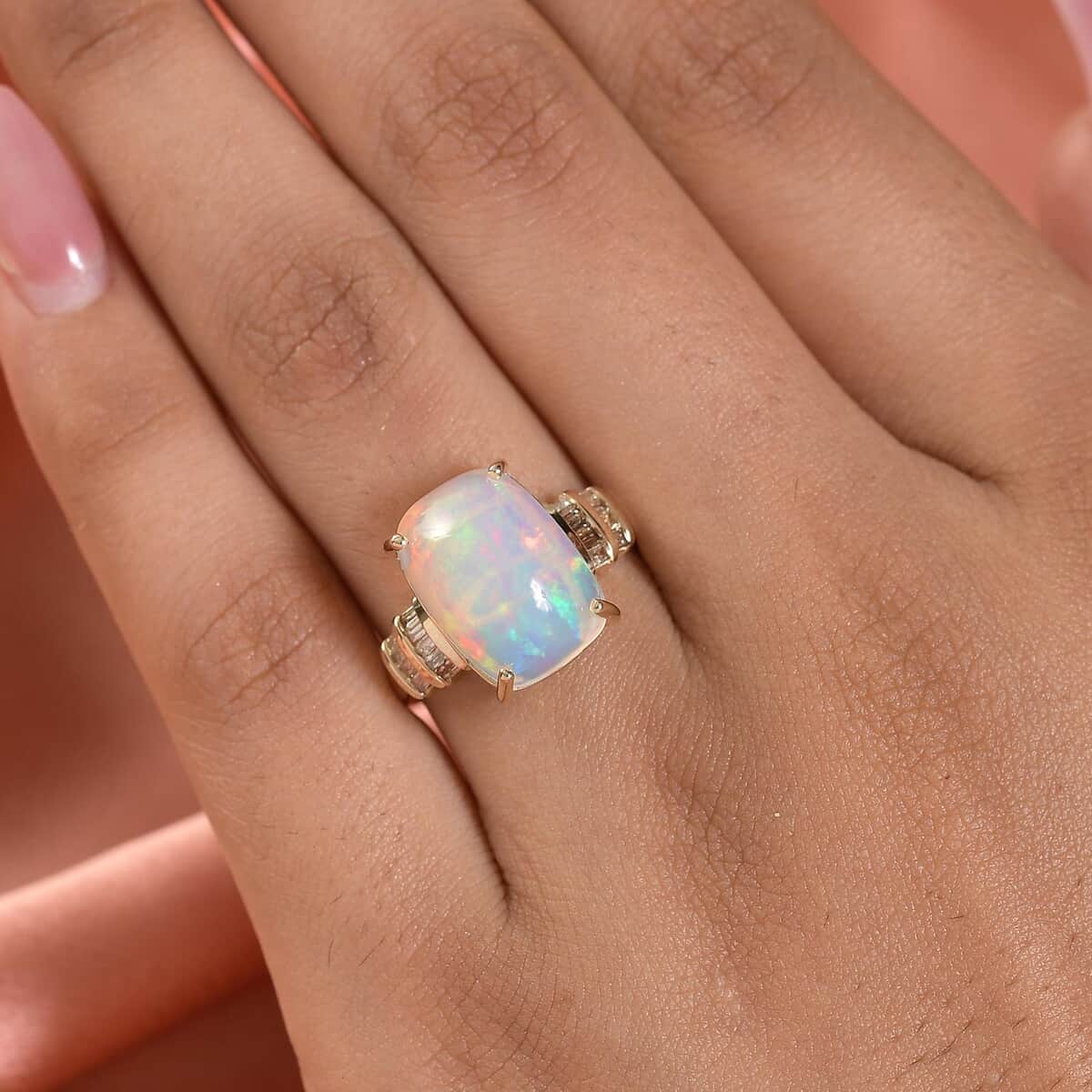 Luxoro 10K Yellow Gold Premium Ethiopian Welo Opal and Natural Champagne Diamond Ring (Size 10.0) 2.50 Grams 4.75 ctw image number 2
