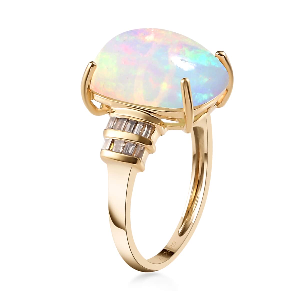 Luxoro 10K Yellow Gold Premium Ethiopian Welo Opal and Natural Champagne Diamond Ring (Size 10.0) 2.50 Grams 4.75 ctw image number 3