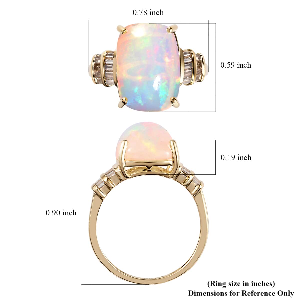 Luxoro 10K Yellow Gold Premium Ethiopian Welo Opal and Natural Champagne Diamond Ring (Size 10.0) 2.50 Grams 4.75 ctw image number 5