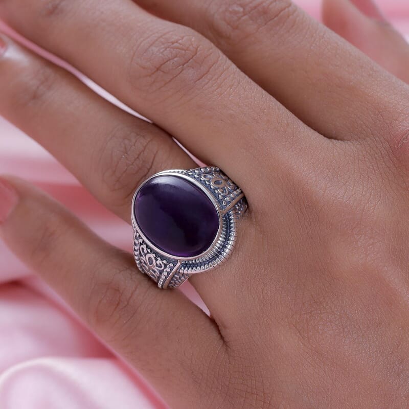 Premium Amethyst Solitaire Ring in Sterling Silver (Size 10.0) 10.35 Grams 10.75 ctw