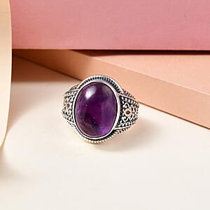 D'Joy Premium Amethyst Solitaire Ring in Sterling Silver (Size 6.0) 10.35 Grams 10.75 ctw