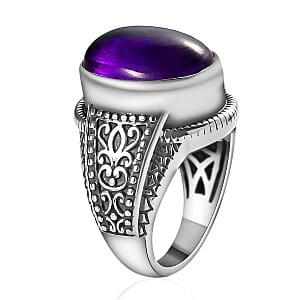 D'Joy Premium Amethyst Solitaire Ring in Sterling Silver (Size 6.0) 10.35 Grams 10.75 ctw