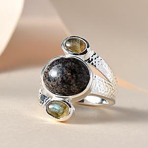 Yooperlite and Labradorite 6.22 ctw Fancy Ring in Sterling Silver (Size 5.5)