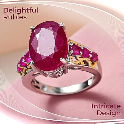 Niassa Ruby (FF) Ring in Vermeil YG and Platinum Over Sterling Silver,Anniversary Gifts For Her 10.35 ctw (Size 10)
