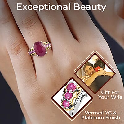 Niassa Ruby (FF) Ring in Vermeil YG and Platinum Over Sterling Silver,Anniversary Gifts For Her 10.35 ctw (Size 10)