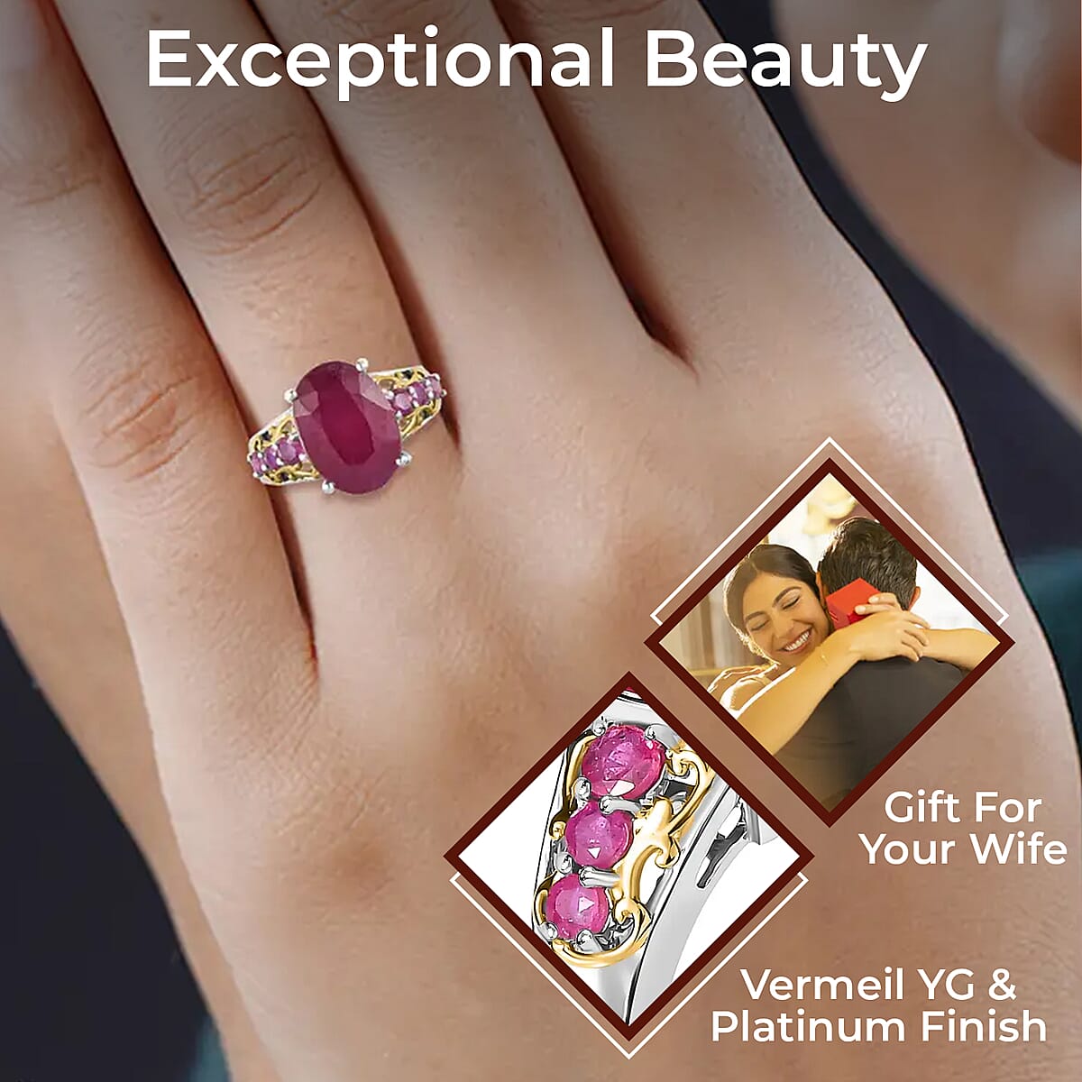 Niassa Ruby (FF) Ring in Vermeil YG and Platinum Over Sterling Silver, Anniversary Gifts For Her 10.35 ctw (Size 9) image number 2
