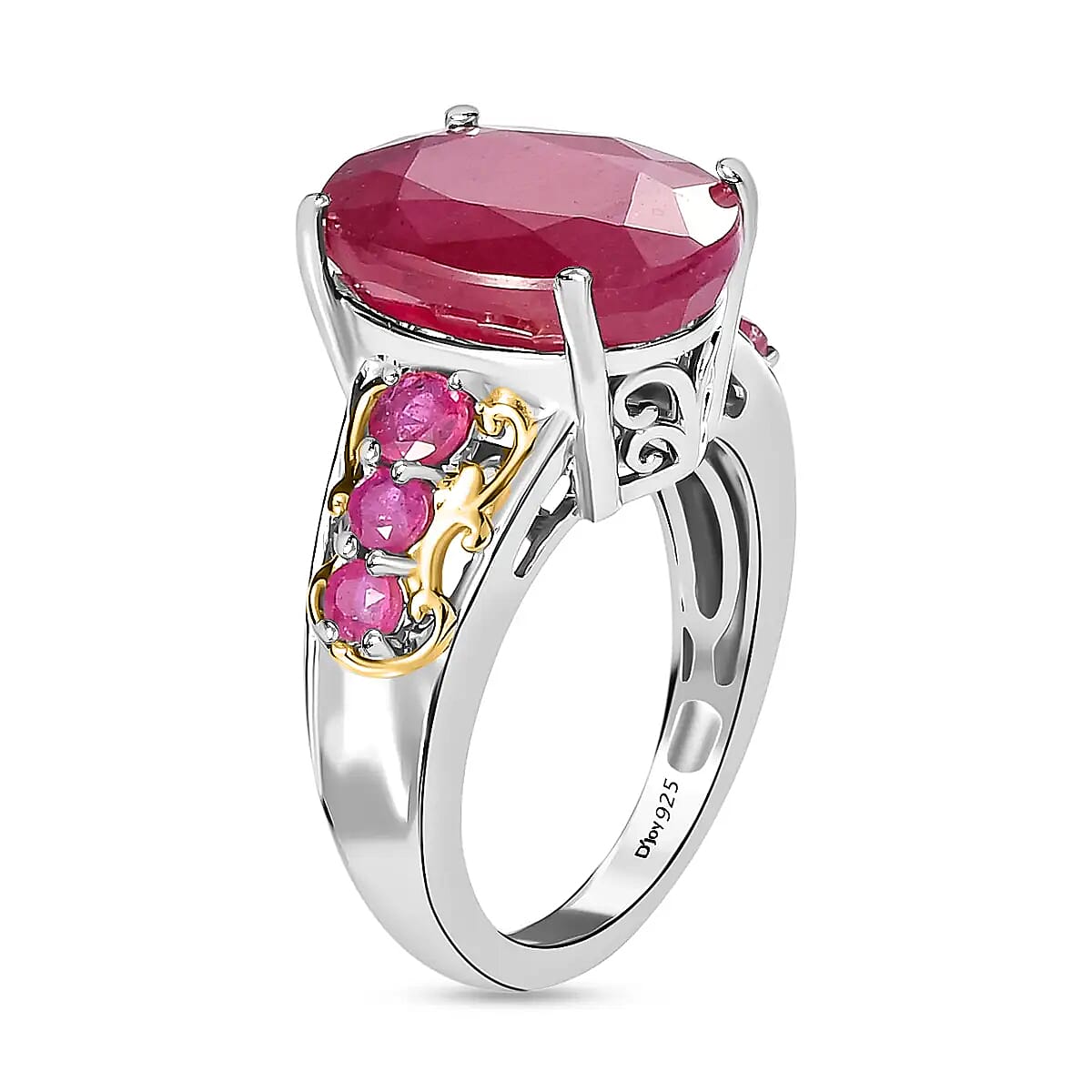 Niassa Ruby (FF) Ring in Vermeil YG and Platinum Over Sterling Silver, Anniversary Gifts For Her 10.35 ctw (Size 9) image number 3