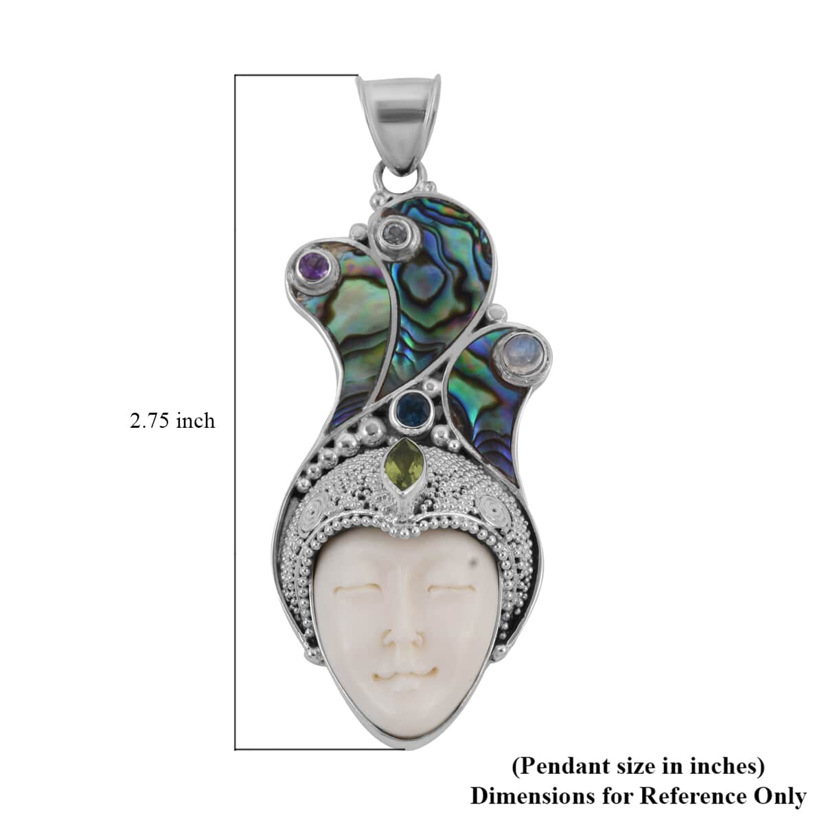 Sajen Silver Carved Bone and Multi Gemstone Pendant in Sterling Silver 1.10 ctw image number 4