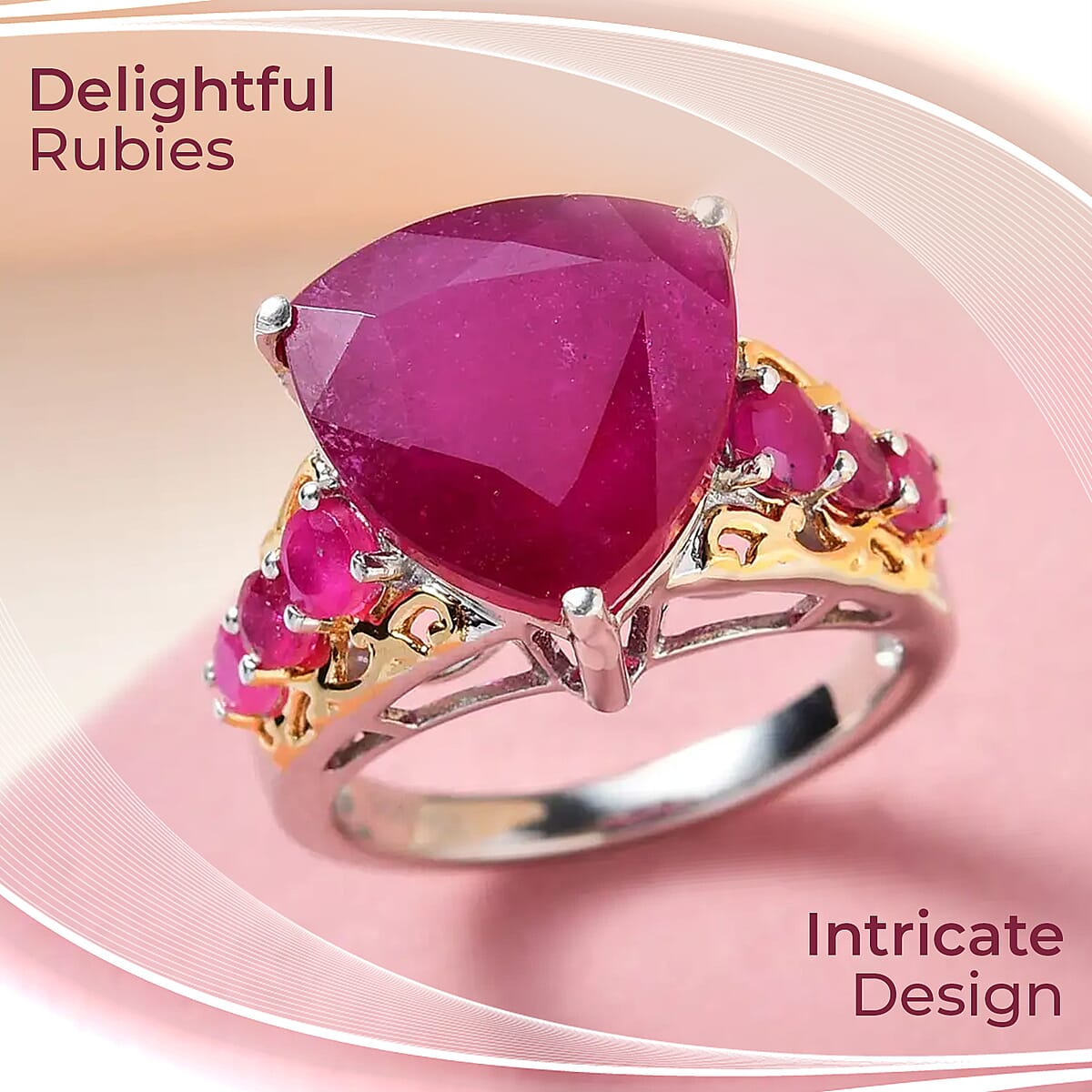 Niassa Ruby Ring in Vermeil YG and Platinum Over Sterling Silver, Anniversary Gifts For Her 9.60 ctw image number 1