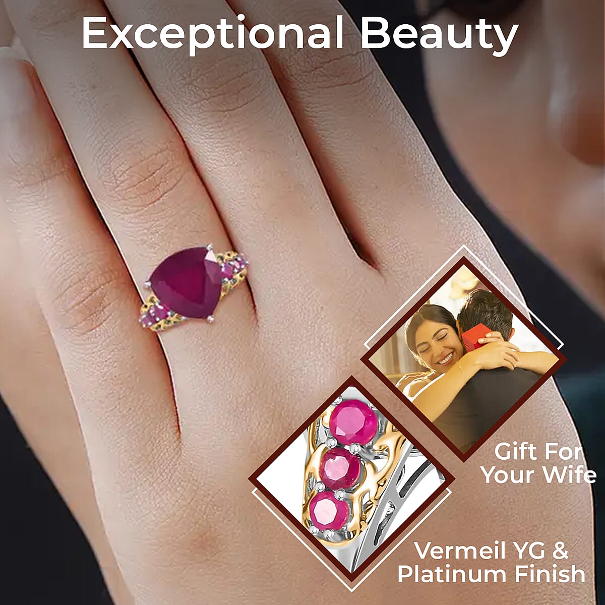 Niassa Ruby Ring in Vermeil YG and Platinum Over Sterling Silver, Anniversary Gifts For Her 9.60 ctw image number 2