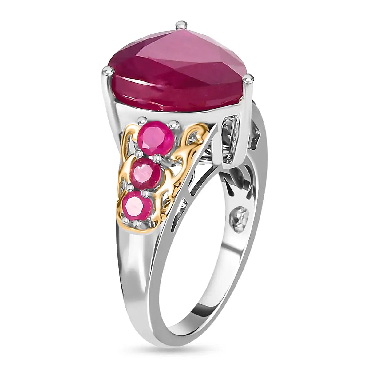 Niassa Ruby Ring in Vermeil YG and Platinum Over Sterling Silver, Anniversary Gifts For Her 9.60 ctw image number 3