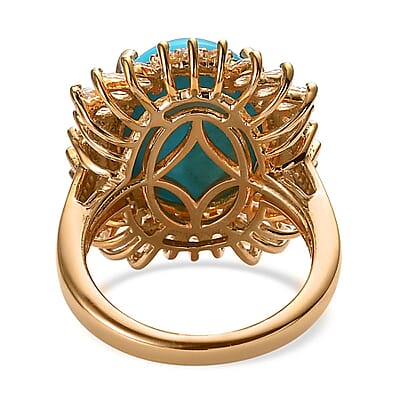 Premium Sleeping Beauty Turquoise and White Zircon Ring in Vermeil Yellow Gold Over Sterling Silver (Size 10.0) 9.60 ctw