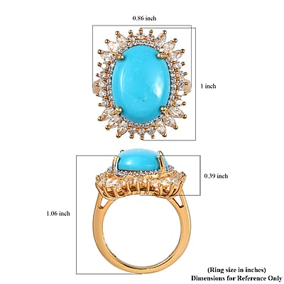 Premium Sleeping Beauty Turquoise and White Zircon Ring in Vermeil Yellow Gold Over Sterling Silver (Size 10.0) 9.60 ctw