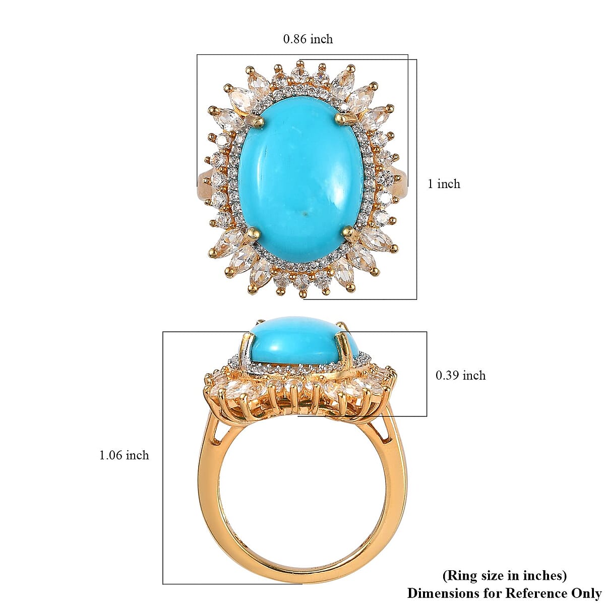 Premium Sleeping Beauty Turquoise and White Zircon Ring in Vermeil Yellow Gold Over Sterling Silver (Size 6.0) 9.60 ctw image number 5