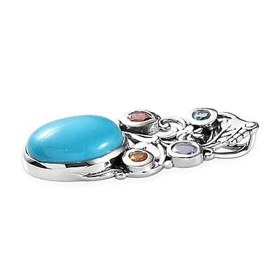 Artisan Crafted Premium Sleeping Beauty Turquoise and Multi Gemstone Fancy Pendant in Sterling Silver 5.35 ctw