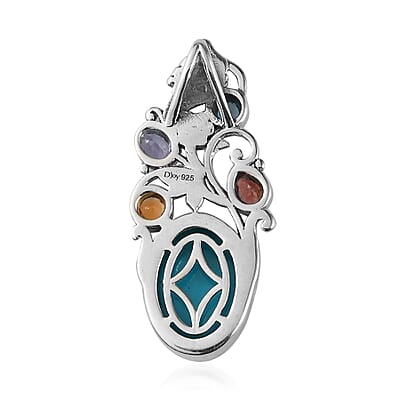 Artisan Crafted Premium Sleeping Beauty Turquoise and Multi Gemstone Fancy Pendant in Sterling Silver 5.35 ctw