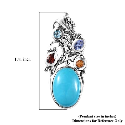 Artisan Crafted Premium Sleeping Beauty Turquoise and Multi Gemstone Fancy Pendant in Sterling Silver 5.35 ctw
