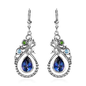 Brazilian Periwinkle Bloom Petalite and Multi Gemstone Drop Dangle Earrings in Sterling Silver 3.15 ctw