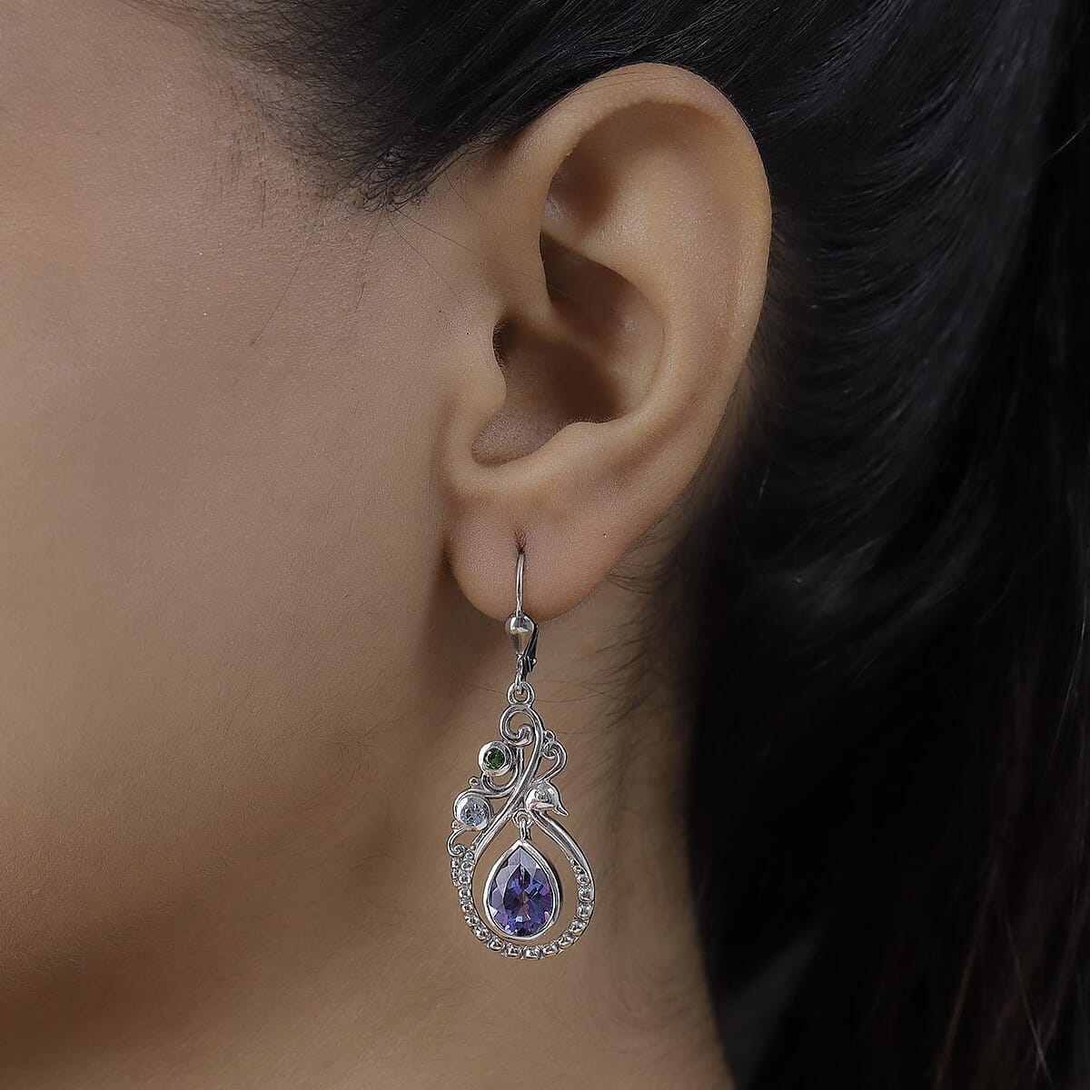 Brazilian Periwinkle Bloom Petalite and Multi Gemstone Drop Dangle Earrings in Sterling Silver 3.15 ctw image number 2