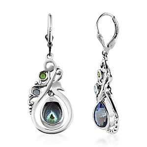Brazilian Periwinkle Bloom Petalite and Multi Gemstone Drop Dangle Earrings in Sterling Silver 3.15 ctw